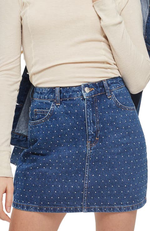 Crystal Studded Denim Miniskirt
