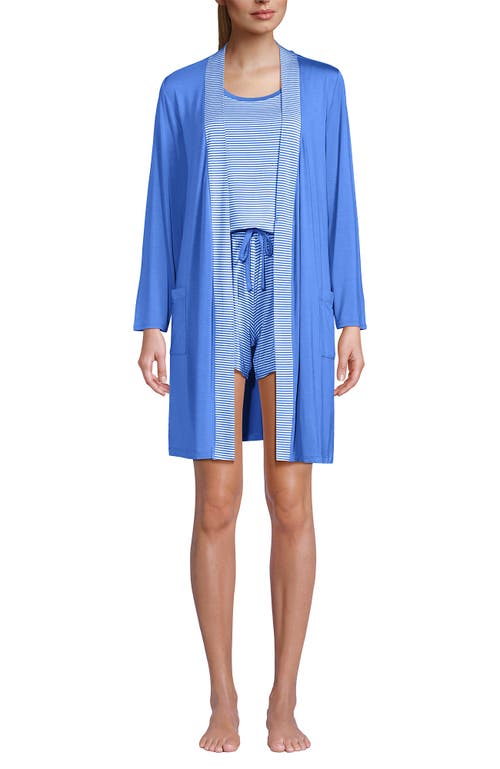 Lands' End Cooling 3 Piece Pajama Set In Brisk Blue Mini Stripe