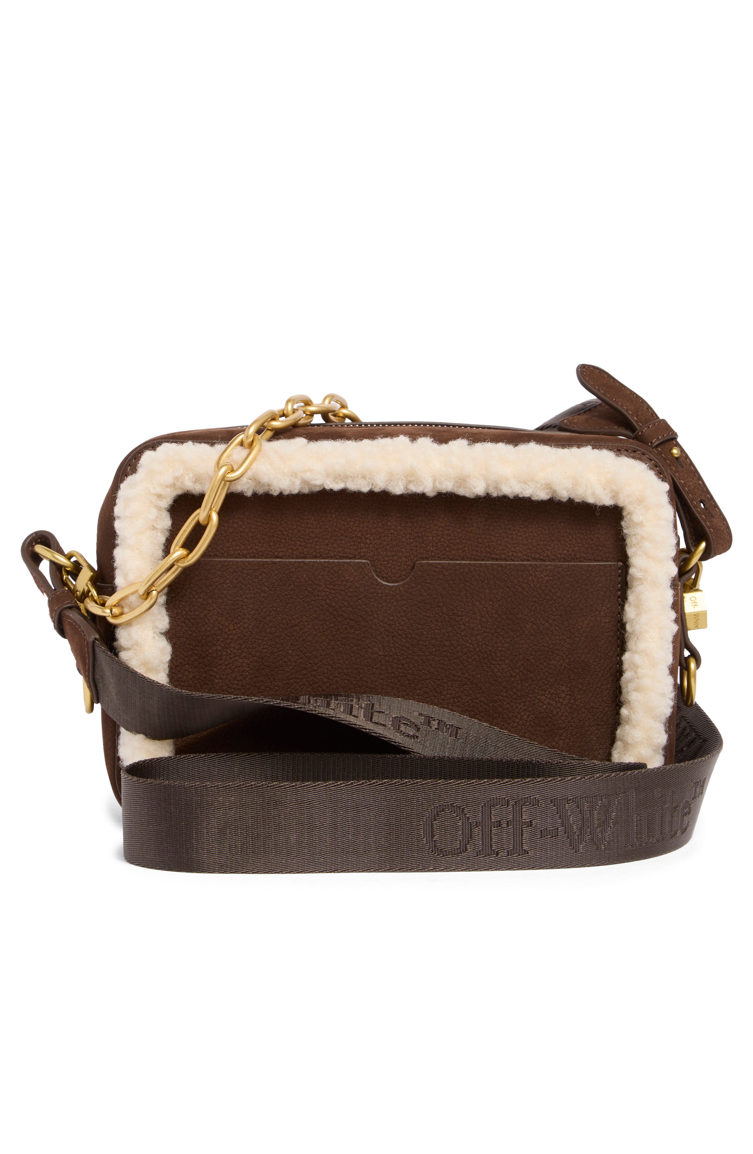 Medium Faux Shearling Trim Leather Camera Bag, Alternate, color, BROWN