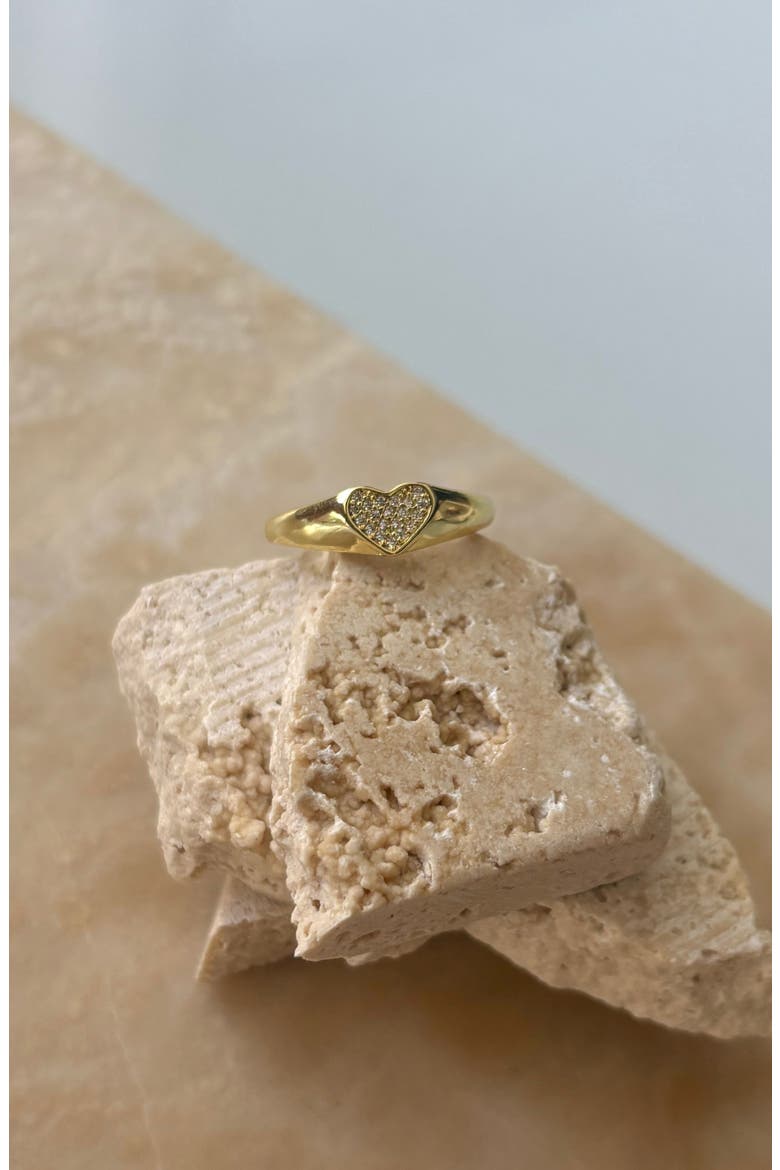 Pavé CZ Heart Signet Ring, Alternate, color, GOLD