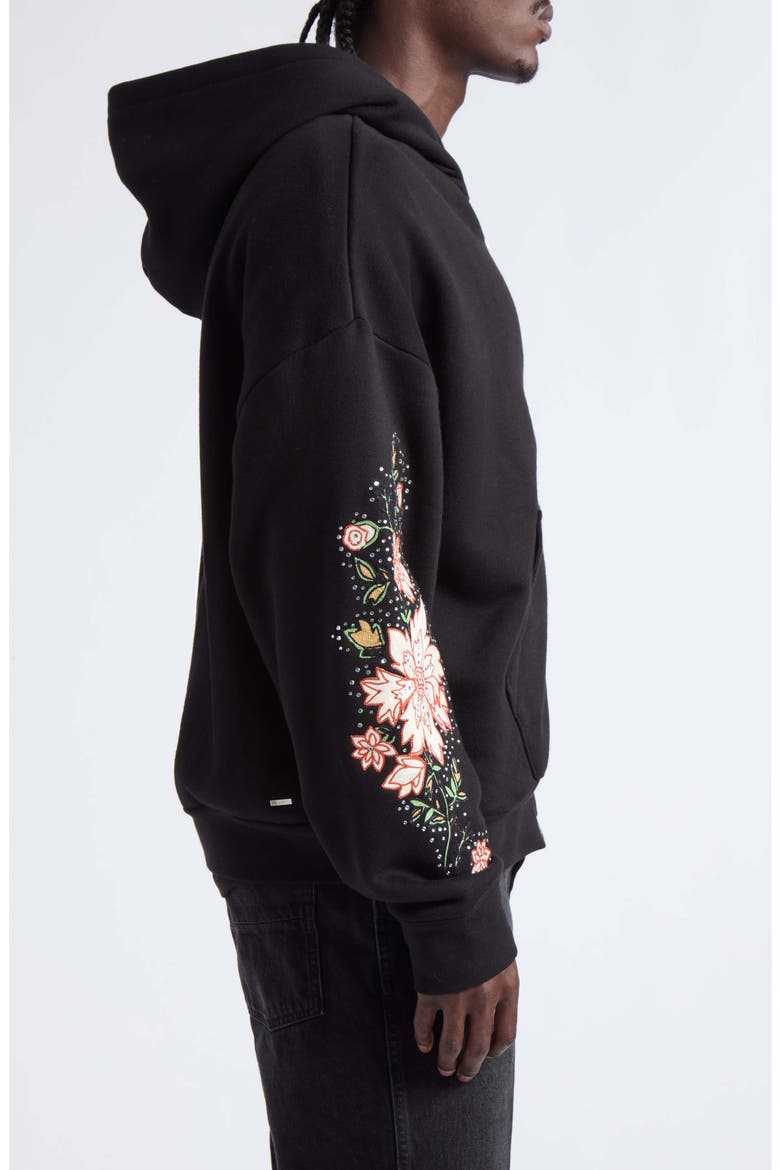 Oversize Crystal Embellished Floral Zip Hoodie, Alternate, color, BLACK