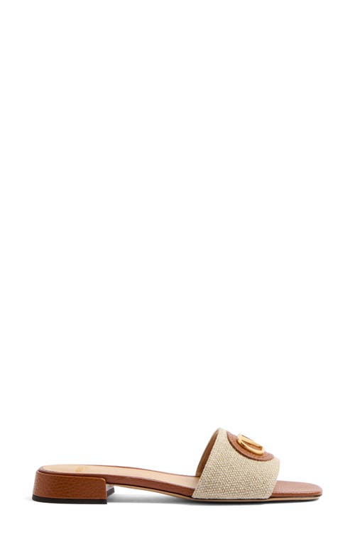 Valentino Vlogo Embellished Textured-leather And Canvas Slides In Natural Multi