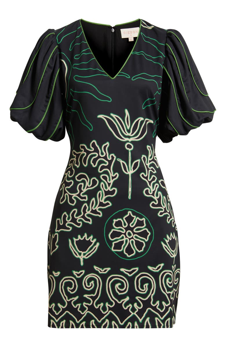 CIEBON Rochelle Floral Print Minidress, Alternate, color, Black/ Green