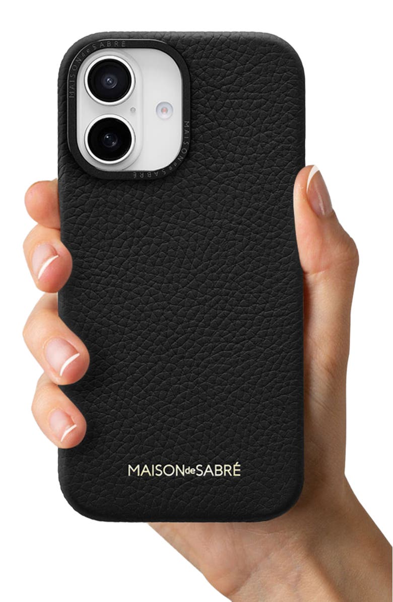 MAISON de SABRÉ Leather Phone Case, Alternate, color, Black Caviar