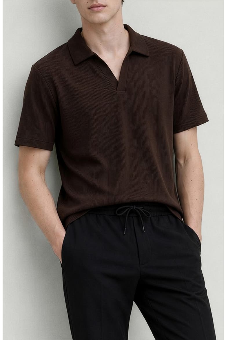 Ribbed Jonny Collar Polo, Alternate, color, CHOCOLATE