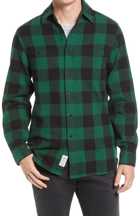 Buffalo Check Flannel Long Sleeve Button-Up Shirt