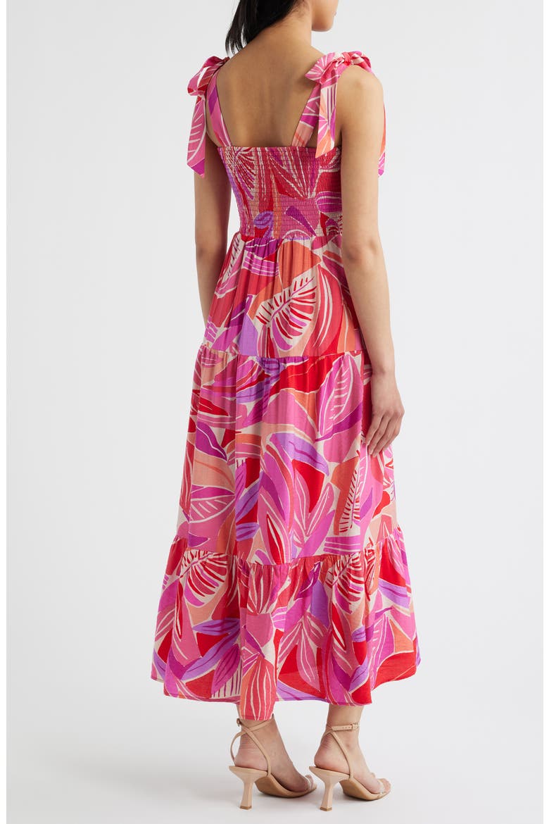 Henri Palm Royal Smocked Maxi Sundress, Alternate, color, FUCHSIA MULTI