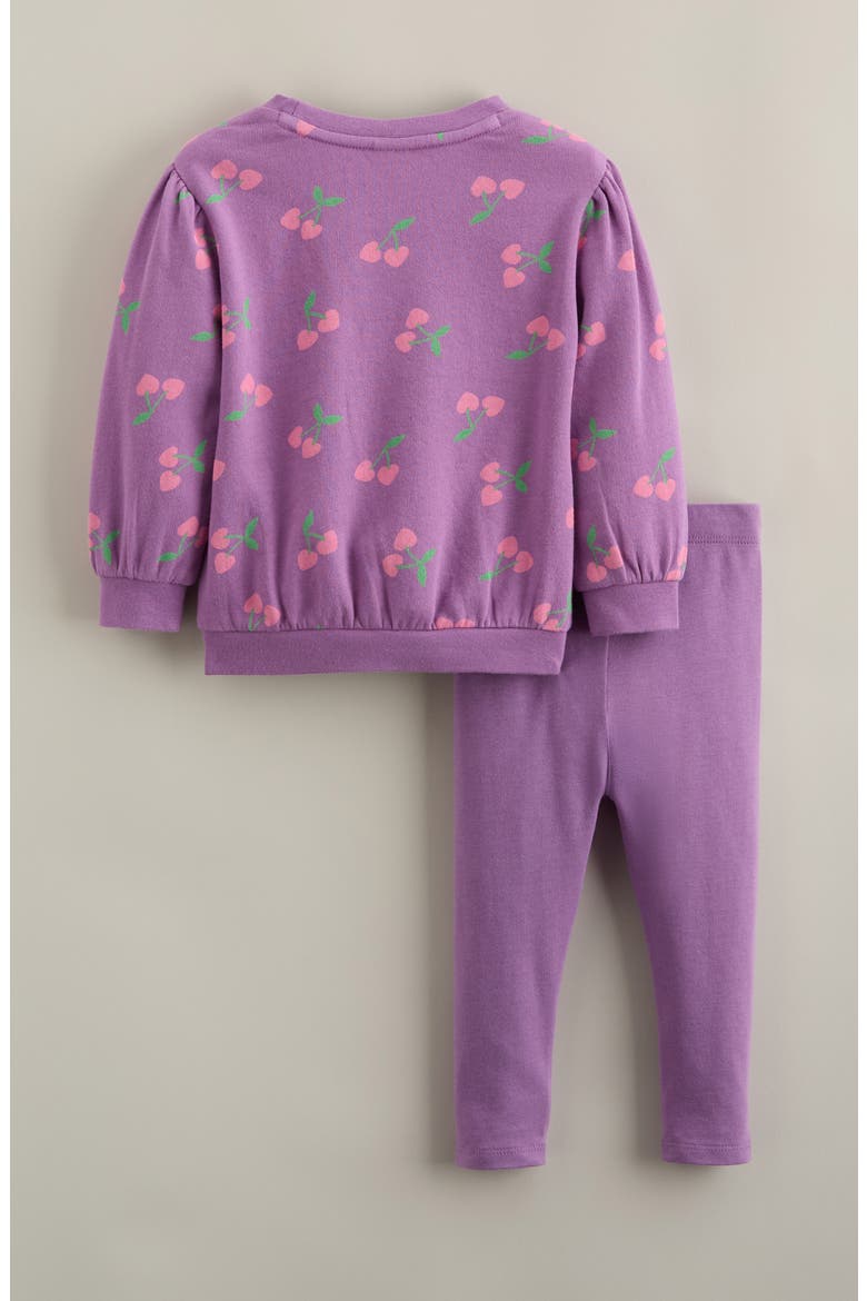 Kids' Relaxed Fit Crewneck Sweatshirt & Leggings Set, Alternate, color, PURPLE CHERRY HEARTS- PURPLE