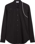 McQueen Raw Edge Harness Cotton Popling Button-Up Shirt