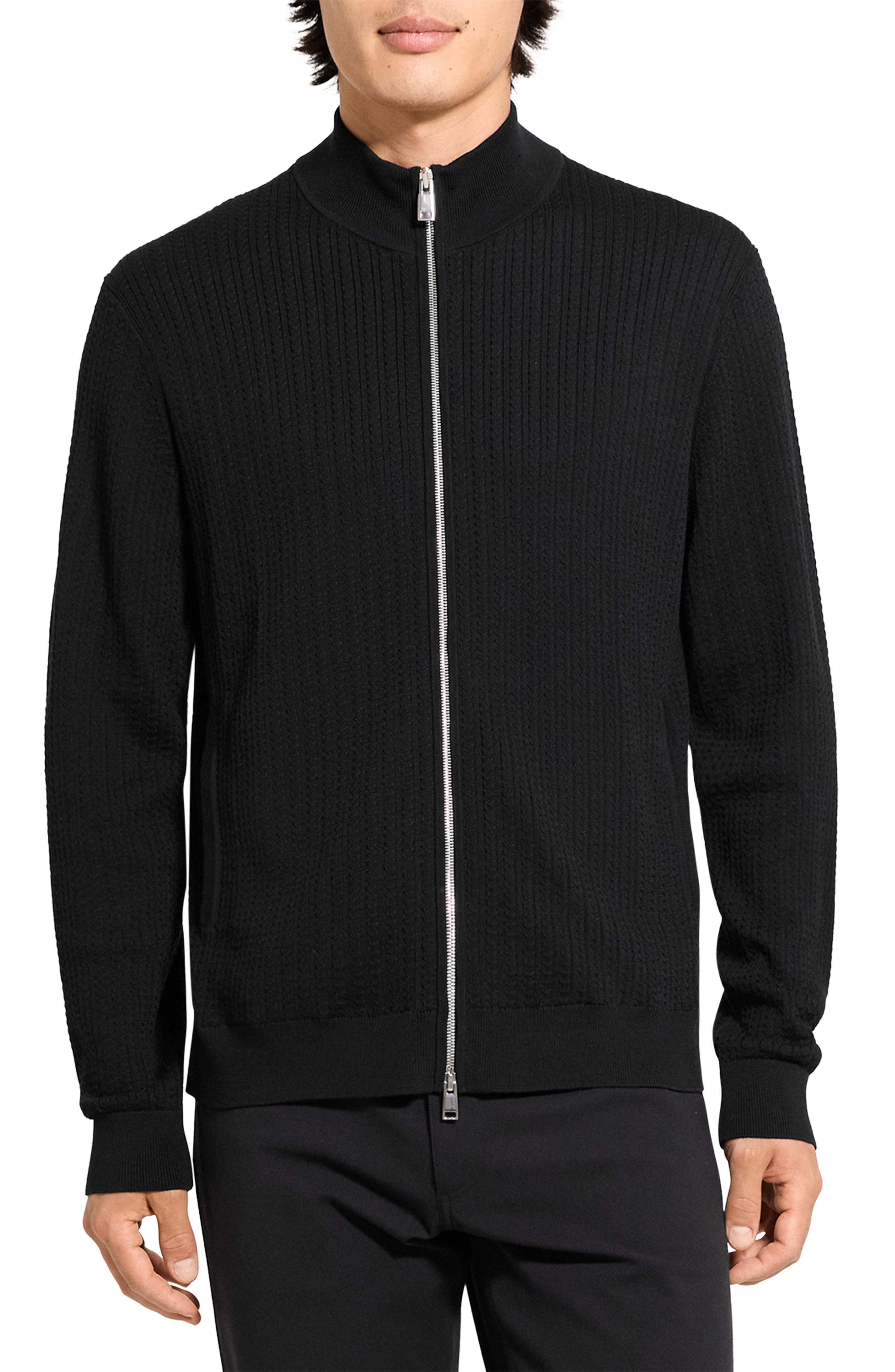 Theory Walton Cabled Cotton Zip Cardigan