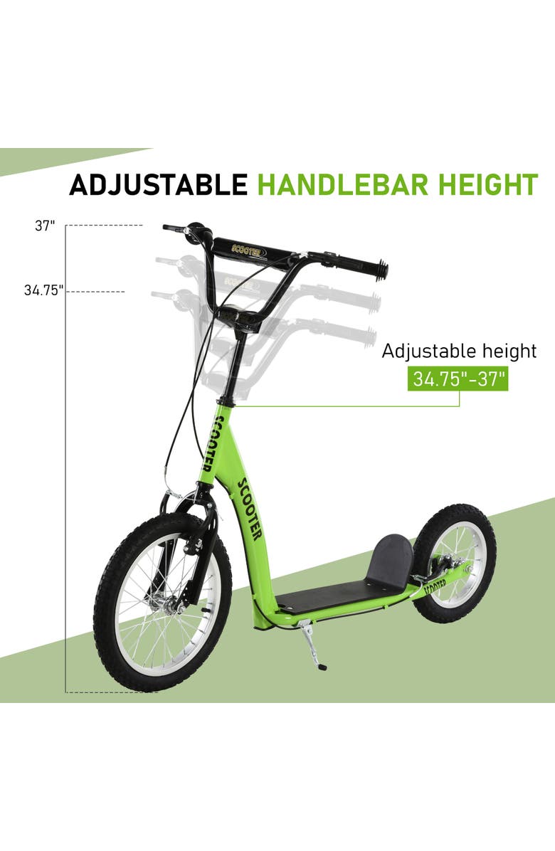 Aosom Youth Kick Scooter with Adjustable Handlebar, Dual Brakes, Inflatable Wheels, Alternate, color, Green