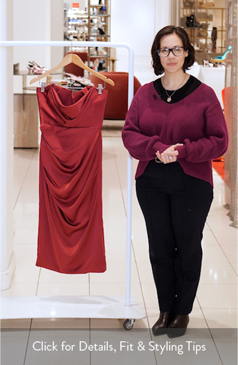 Santana Strapless Draped Satin Corset Cocktail Dress, sales video thumbnail