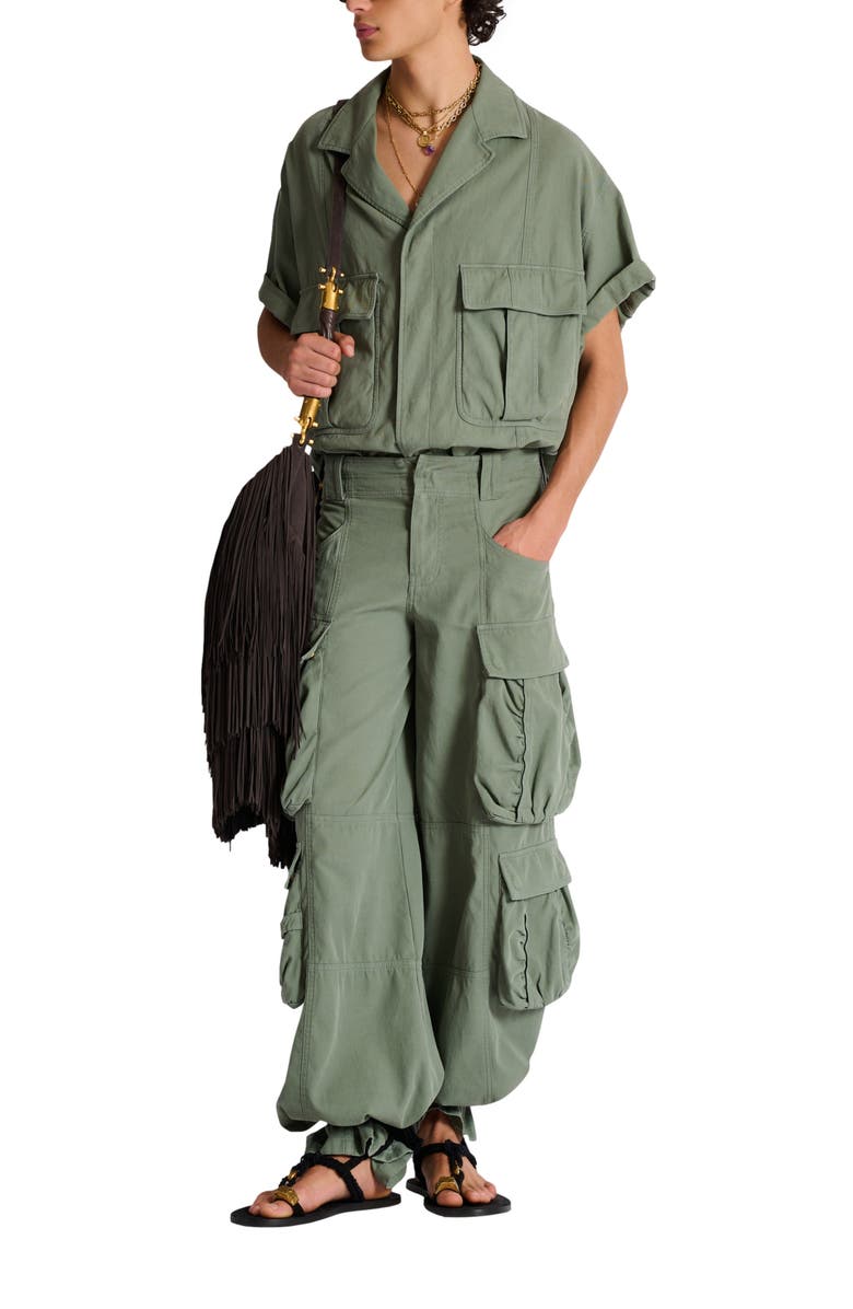 Balmain Cotton utility shirt, Alternate, color, Green