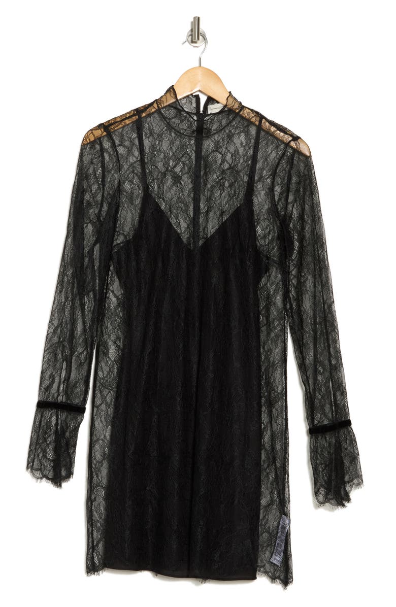 FRAME Semisheer Long Sleeve Lace Shift Dress, Alternate, color,