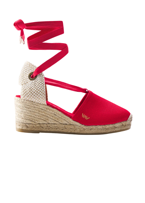Viscata Escala Canvas Espadrille Wedges In Raspberry Red