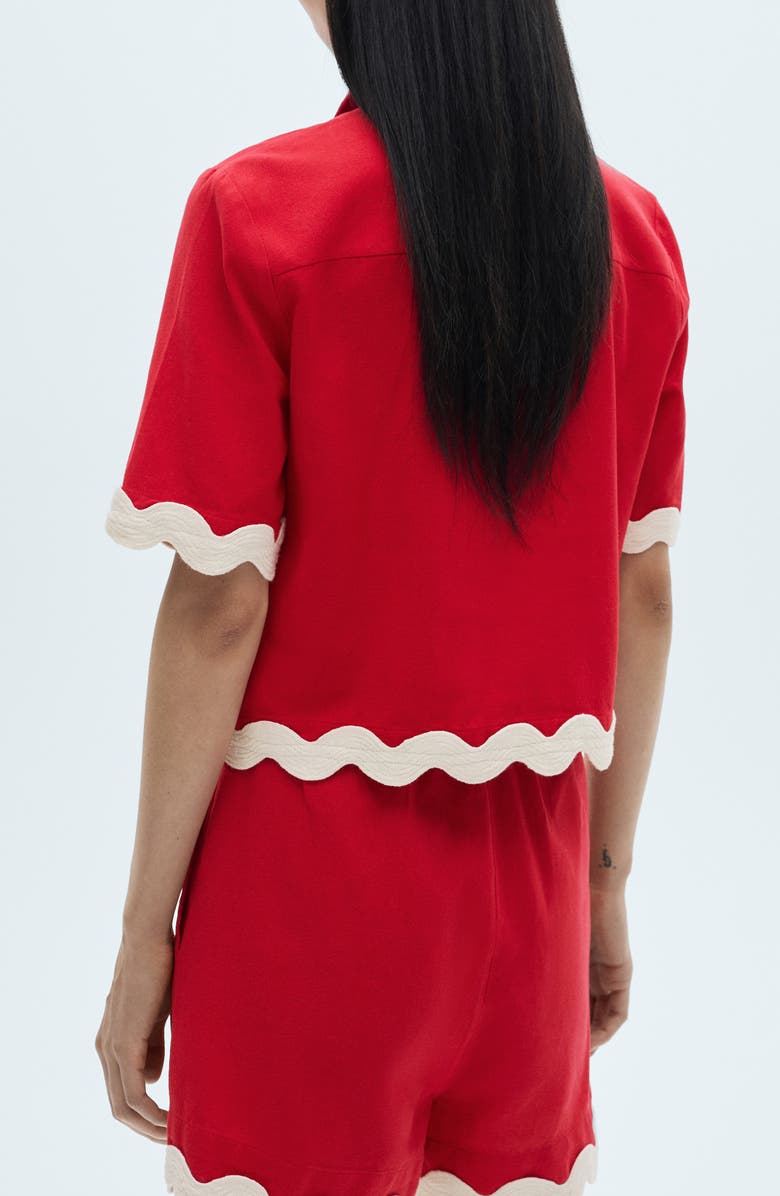 MANGO Essential Crop Button-Up Shirt, Alternate, color, Red