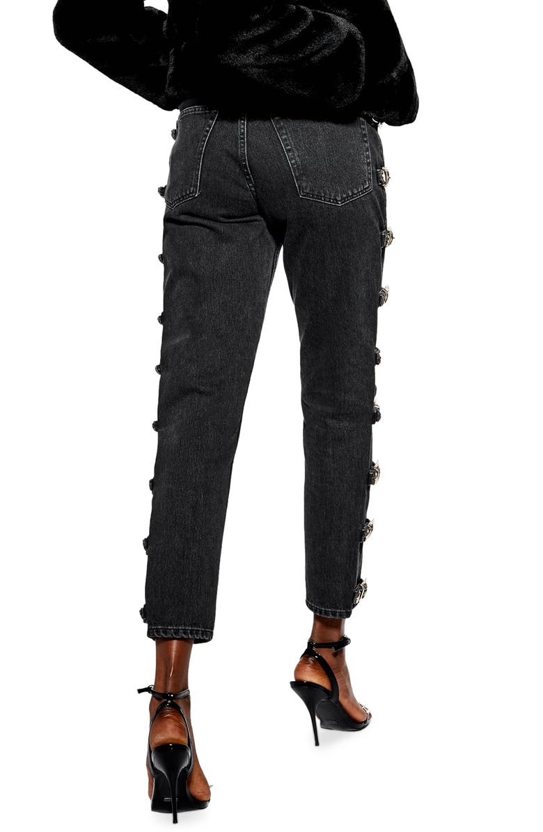 Topshop High Waist Side Buckle Mom Jeans, Alternate, color, 