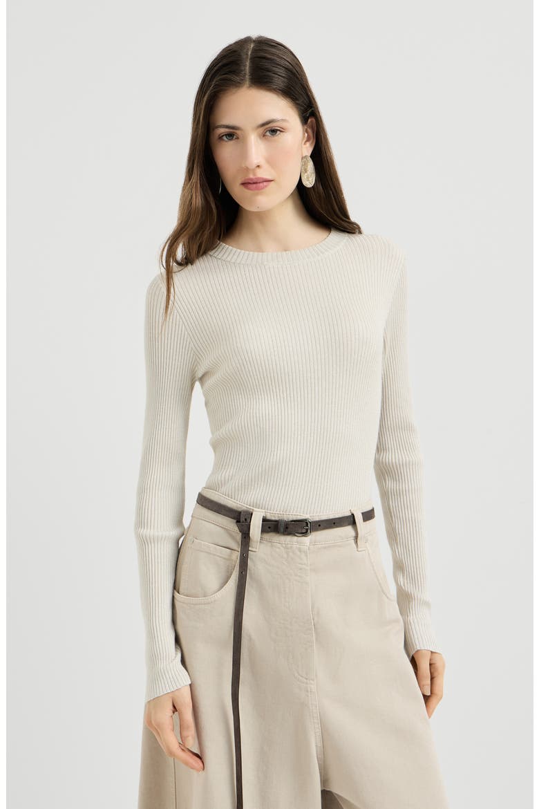 Sparkling cashmere and silk rib knit lightweight sweater, Main, color, Milk