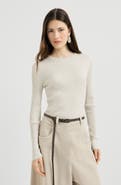 Brunello Cucinelli Sparkling cashmere and silk rib knit lightweight sweater