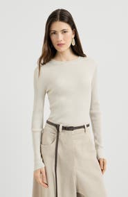 Brunello Cucinelli Sparkling cashmere and silk rib knit lightweight sweater