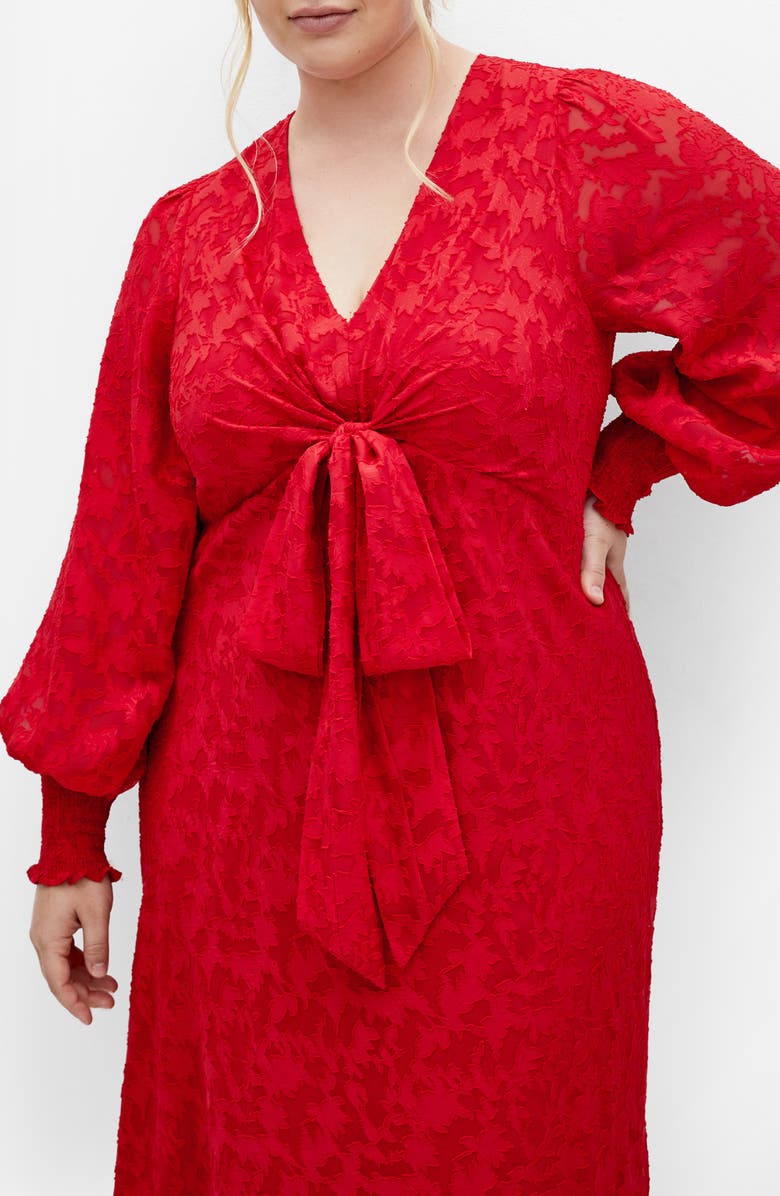 City Chic Marci Textured Print Long Sleeve Maxi Dress, Alternate, color, Red