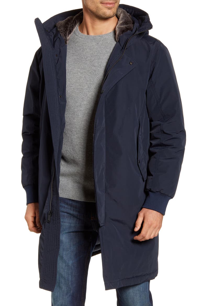 Tech Down Parka with Faux Fur Trim, Main, color, NAVY