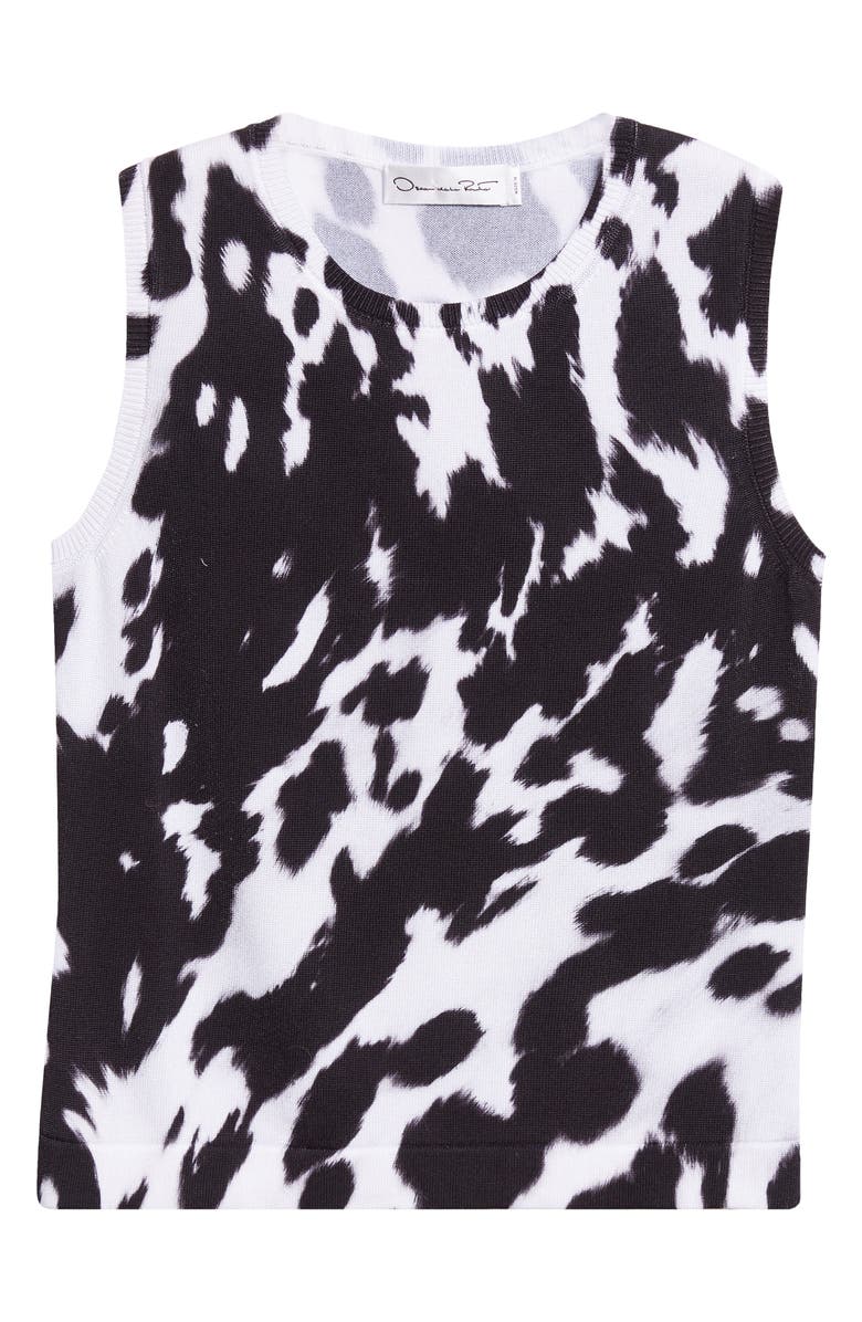 Oscar de la Renta Cow Print Cotton Blend Shell, Alternate, color, Black/ Ivory
