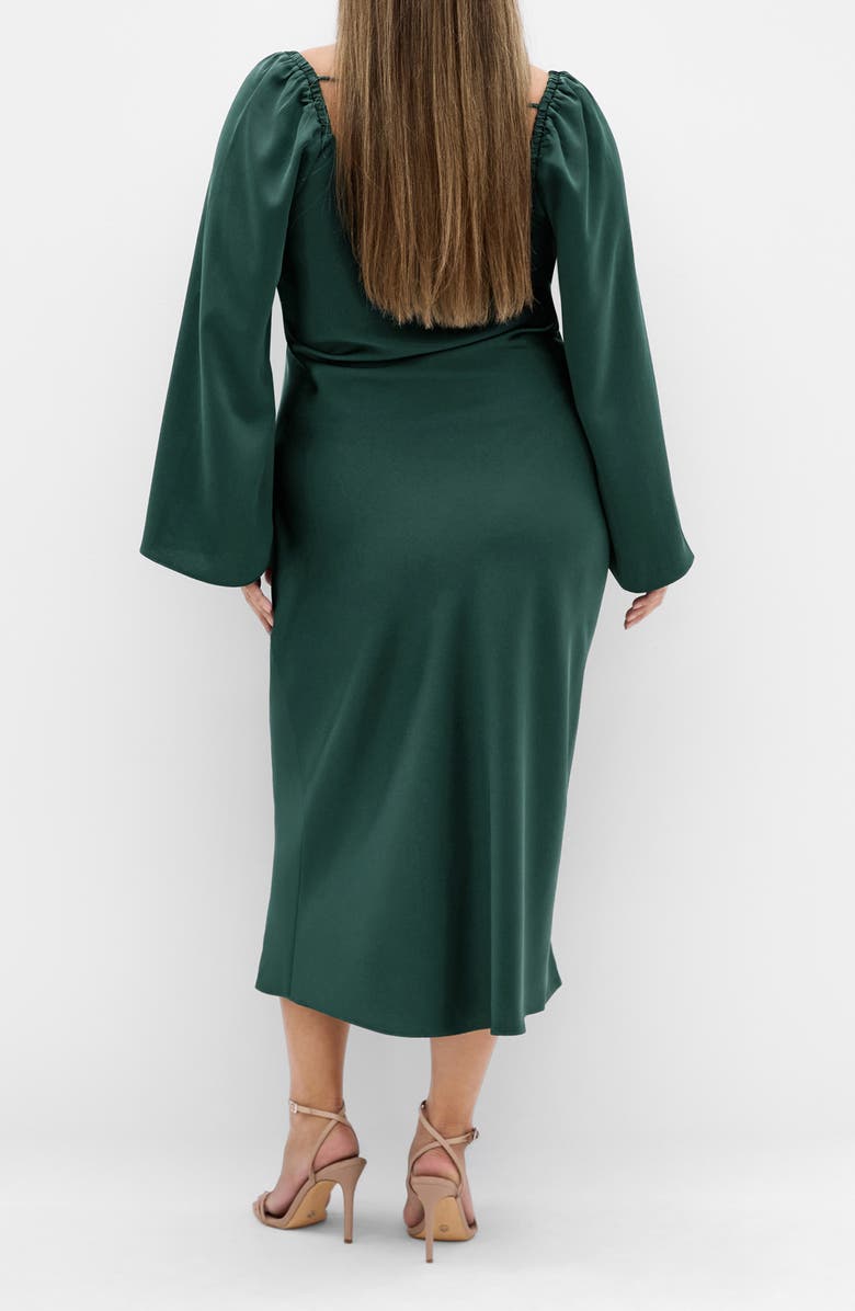 City Chic Adelina Long Sleeve Satin Midi Dress, Alternate, color, Forest