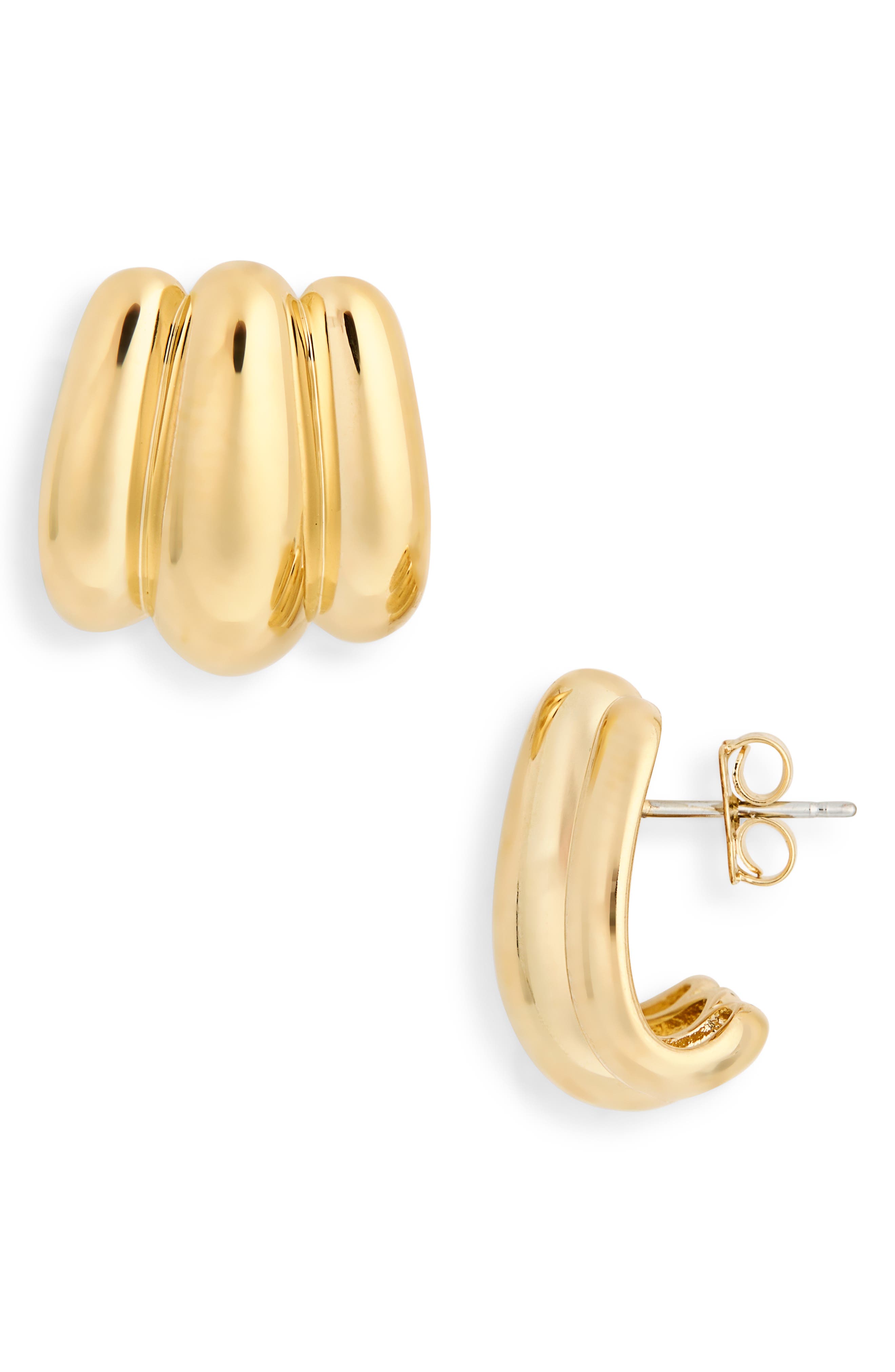 Rosalia 18k-Gold Plate Three-Lobe J-Hoop Earrings