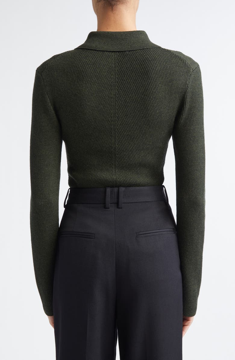 Emilia Wickstead Ambrose Keyhole Polo Wool Sweater, Alternate, color, Dark Green Melange