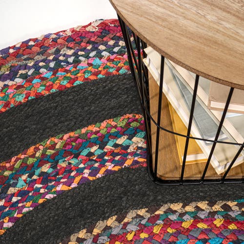 Jonathan Y Abyss Braided Bohemian Coastal Round Jute Black/white Round Area Rug In Red/multi