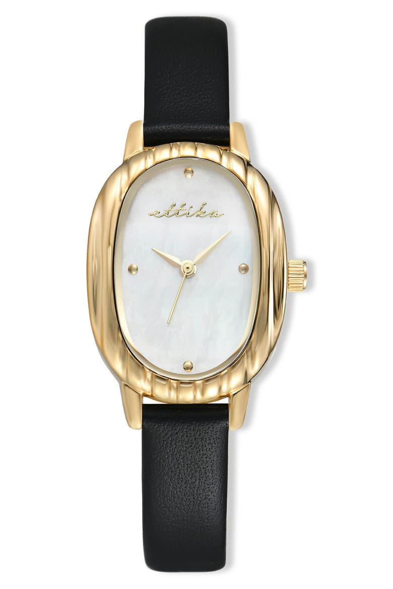 Timeless Texture Leather Strap Watch, Main, color, BLACK