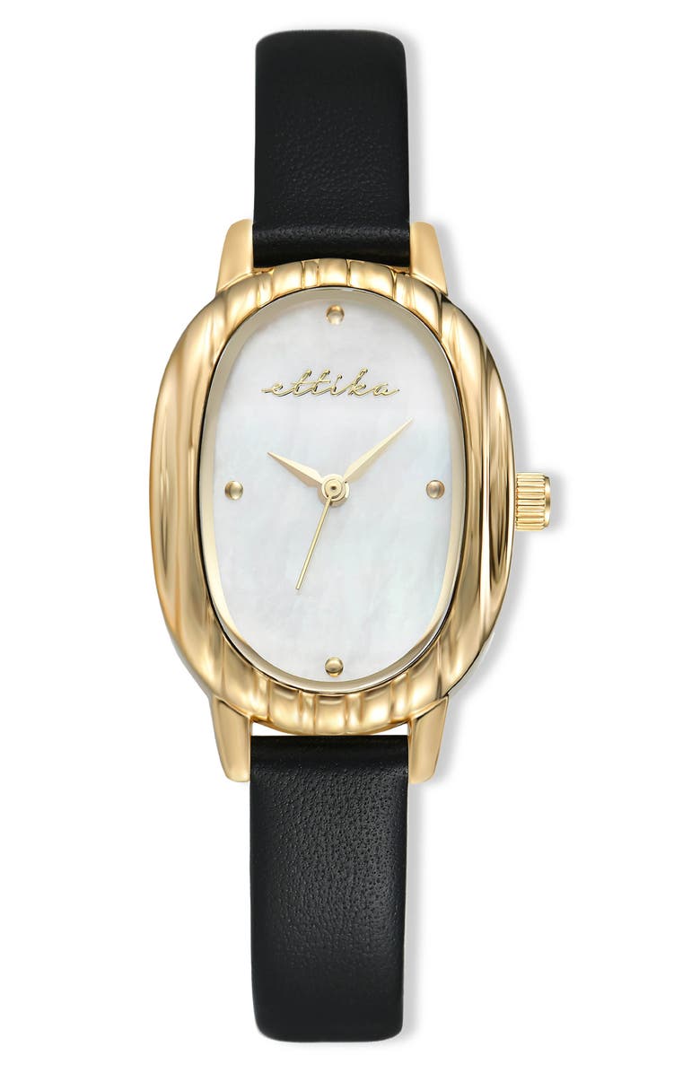 Ettika Timeless Texture Leather Strap Watch, Main, color, Black