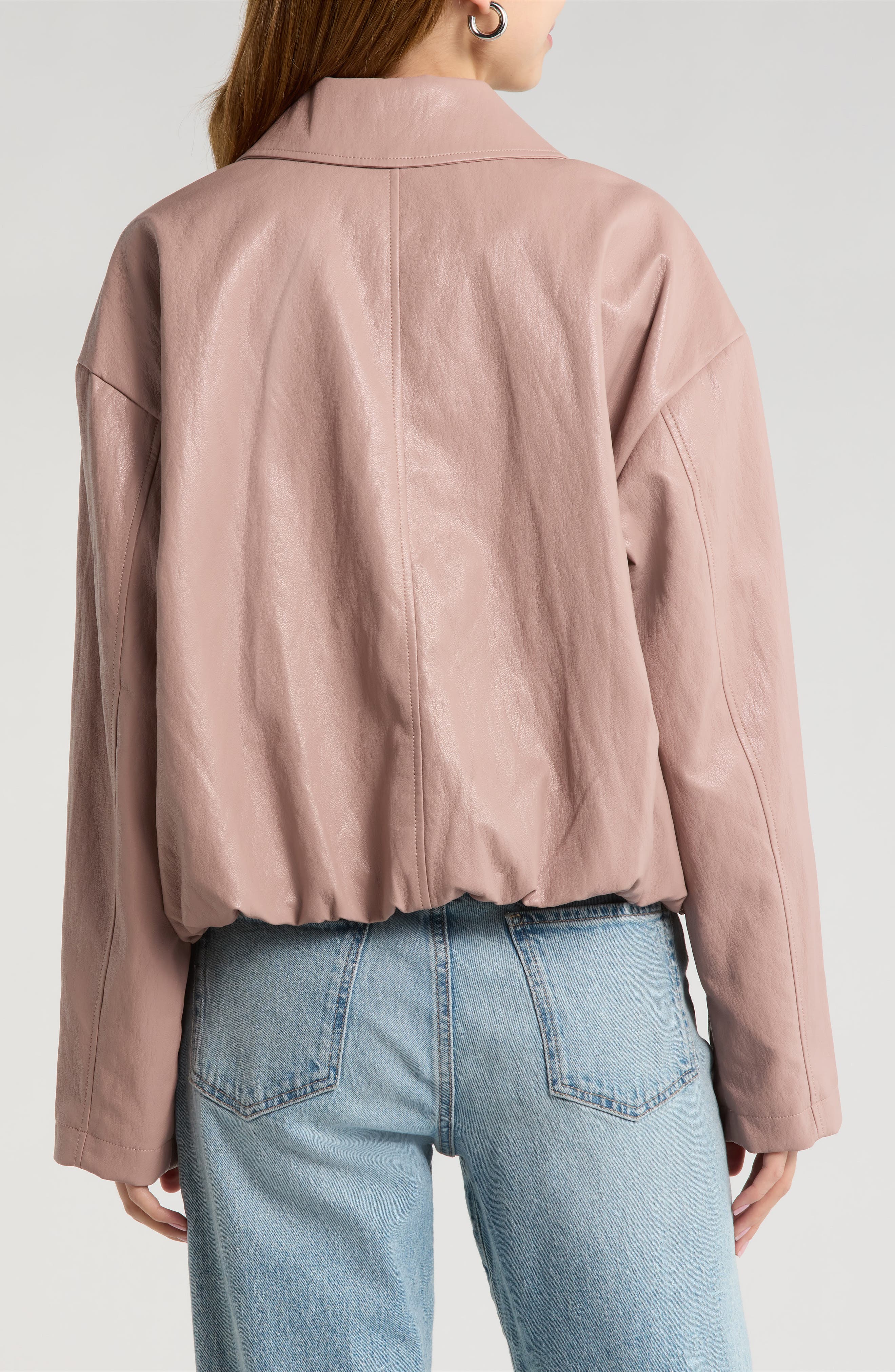 Faux-Ever Leather Minimalist Bomber Jacket - image 4