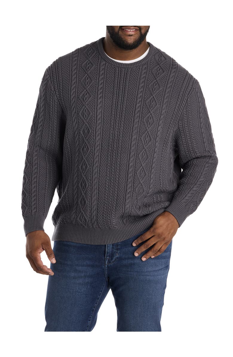 Oak Hill by DXL Big & Tall Cable Crewneck Sweater, Main, color, Blackened Pearl