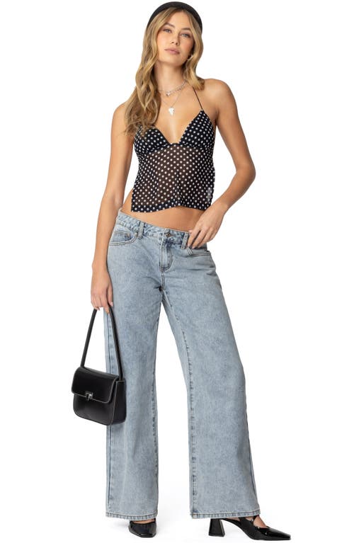 Shop Edikted Contrast Heart Low Rise Wide Leg Jeans In Blue-washed