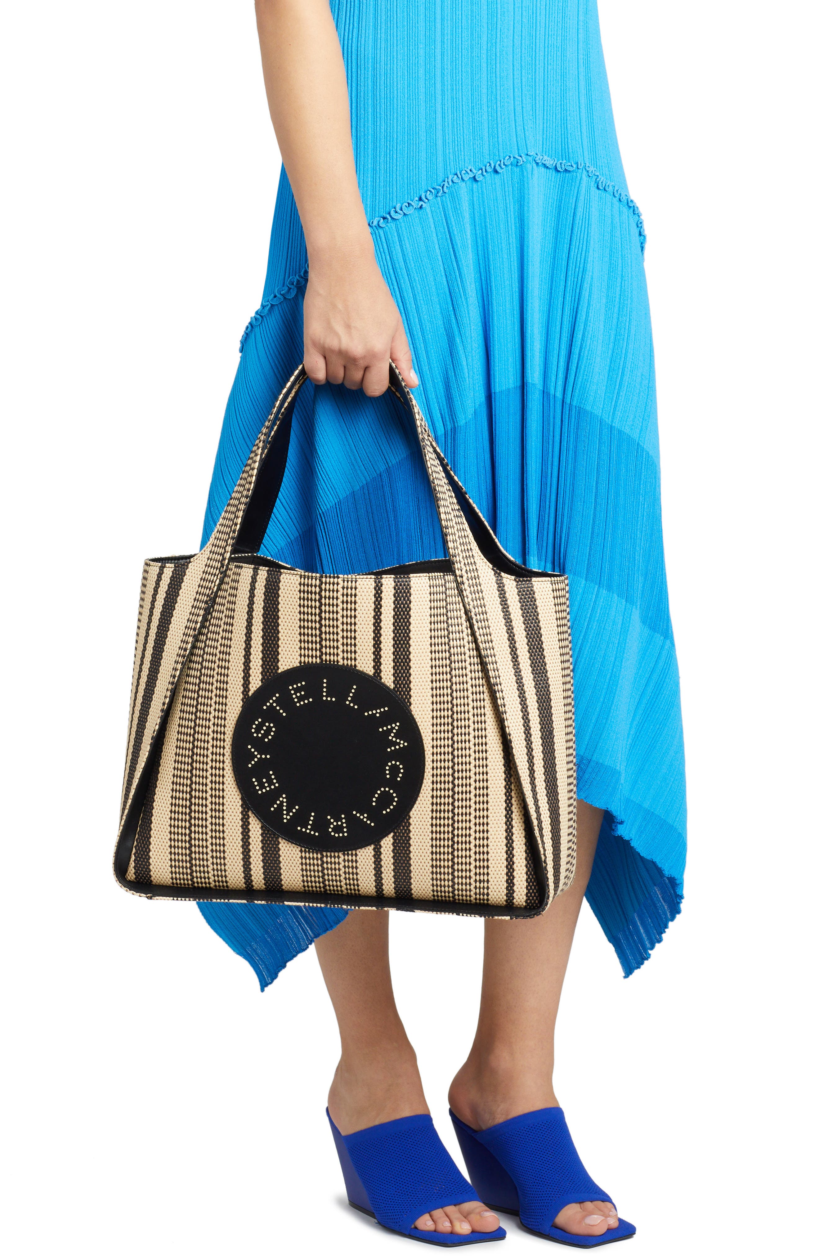 Stella McCartney Stella Logo Stripe Woven Tote, Alternate, color, 