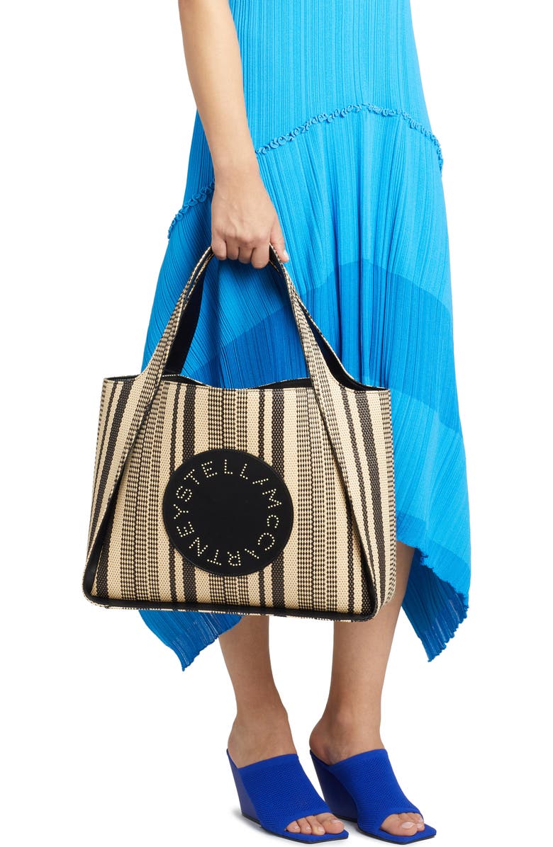 Stella McCartney Stella Logo Stripe Woven Tote, Alternate, color,