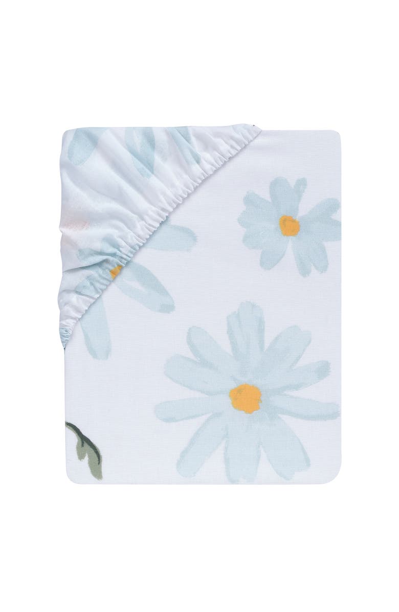 Lambs & Ivy Sweet Daisy 100% Cotton Floral Baby Fitted Crib Sheet, Alternate, color, White/ Blue