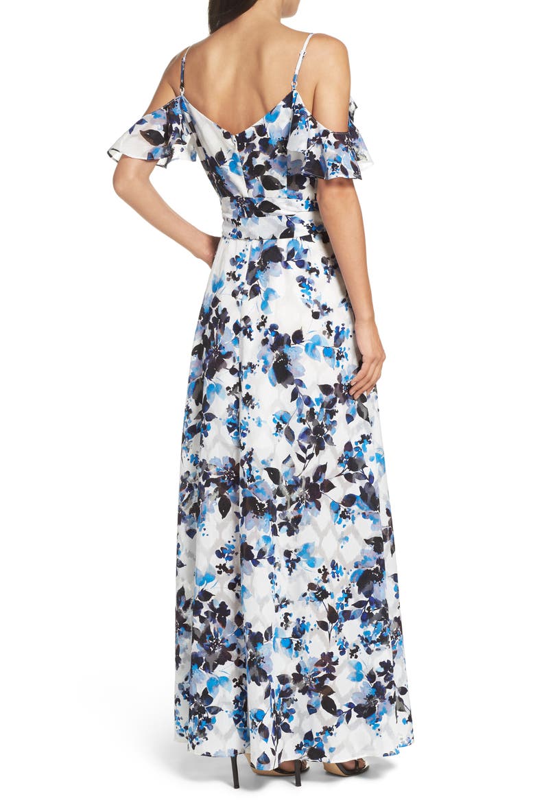 Cold Shoulder Maxi Dress, Alternate, color, BLUE/ IVORY