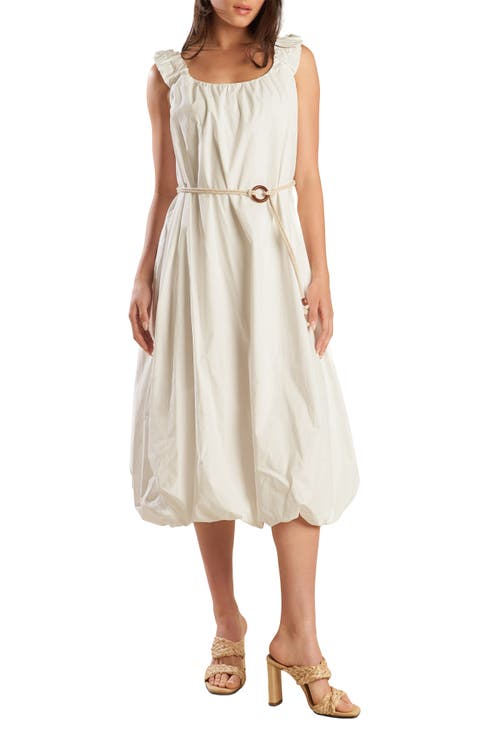 Belted Bubble Hem Midi Dress