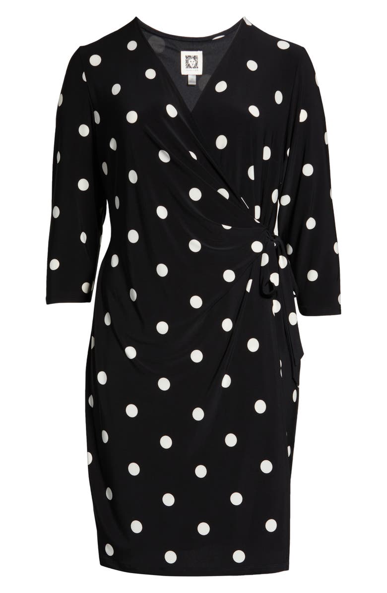 Anne Klein Polka Dot Classic Wrap Dress, Alternate, color, Anne Black/ Anne White