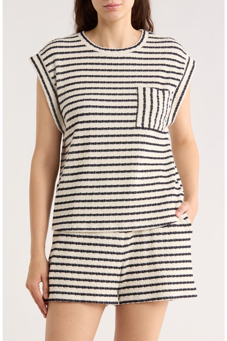 Cap Sleeve Top, Main, color, CREAM/ DARK NAVY