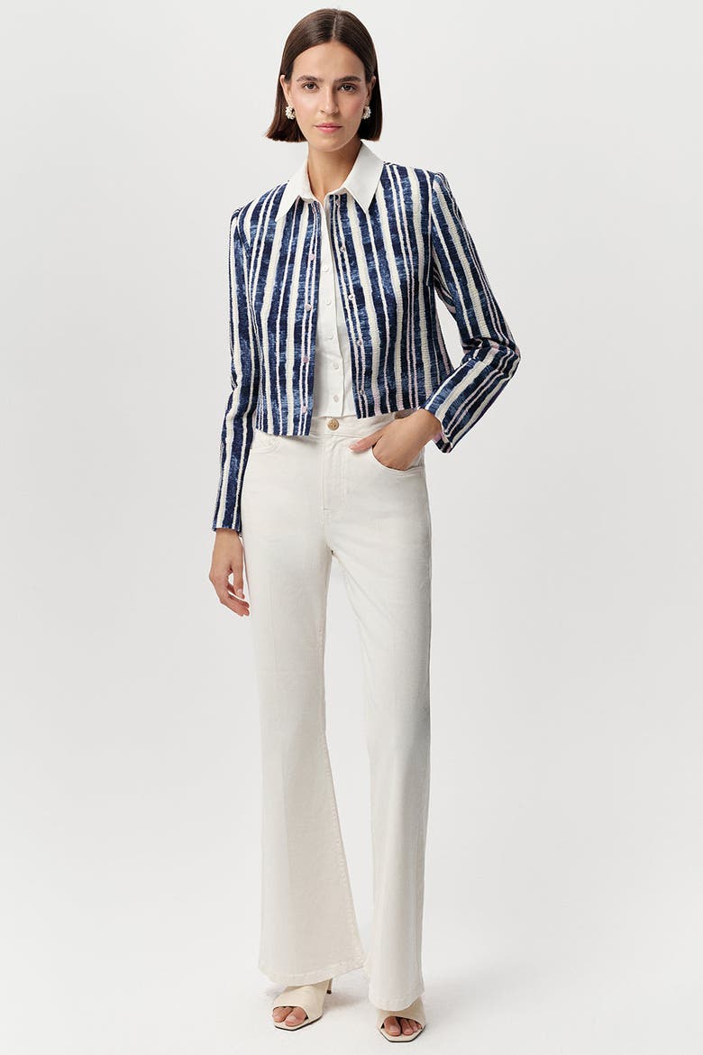 Achille Crew Neck Padded Shoulder Cropped Jacket, Alternate, color, Sax