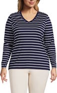 Lands' End Plus Size Relaxed Supima Cotton Long Sleeve V-Neck T-Shirt