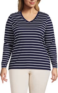 Lands' End Plus Size Relaxed Supima Cotton Long Sleeve V-Neck T-Shirt