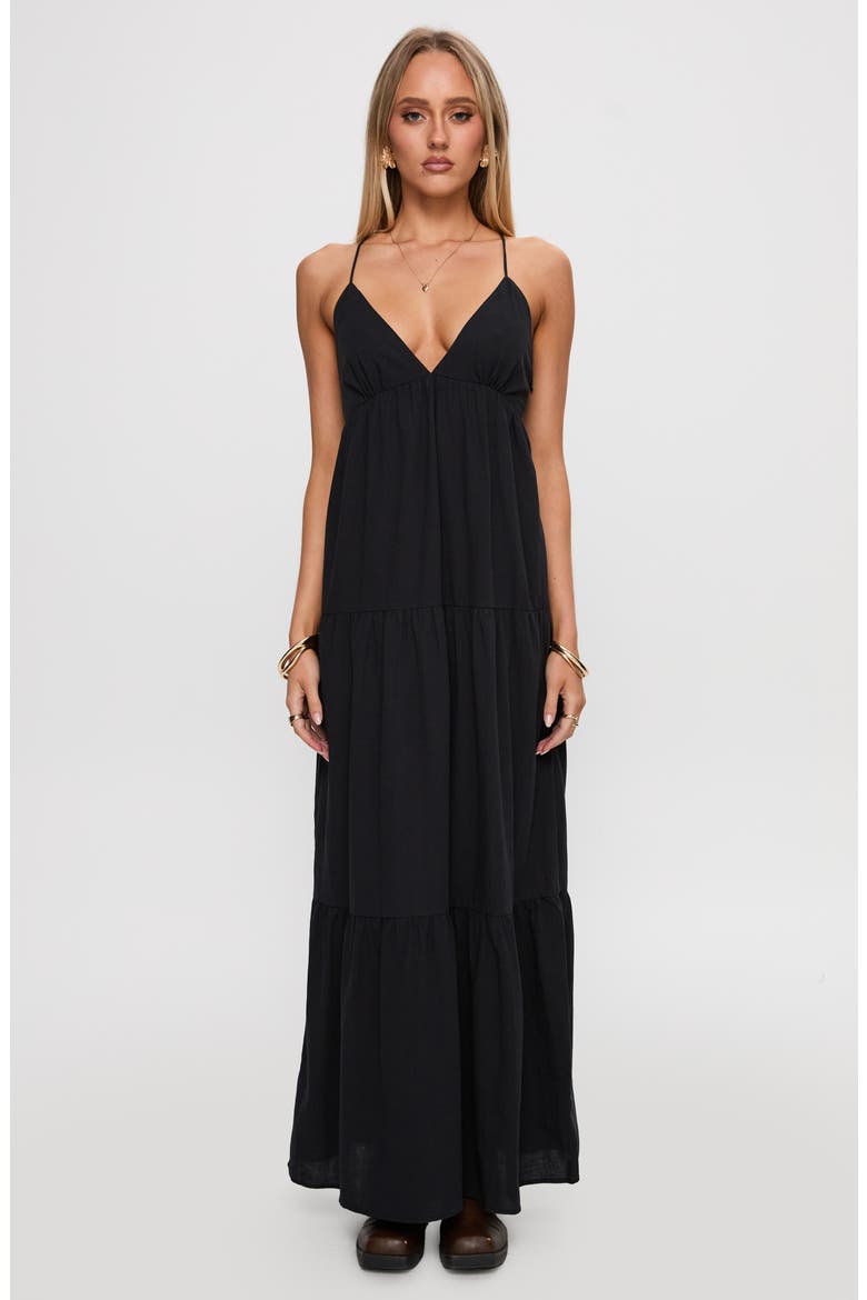 Chelsea Tiered Lace-Up Back Maxi Dress, Alternate, color, BLACK