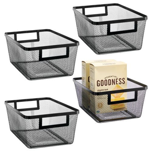 Mdesign Metal Mesh Pantry Basket With Handles In Black