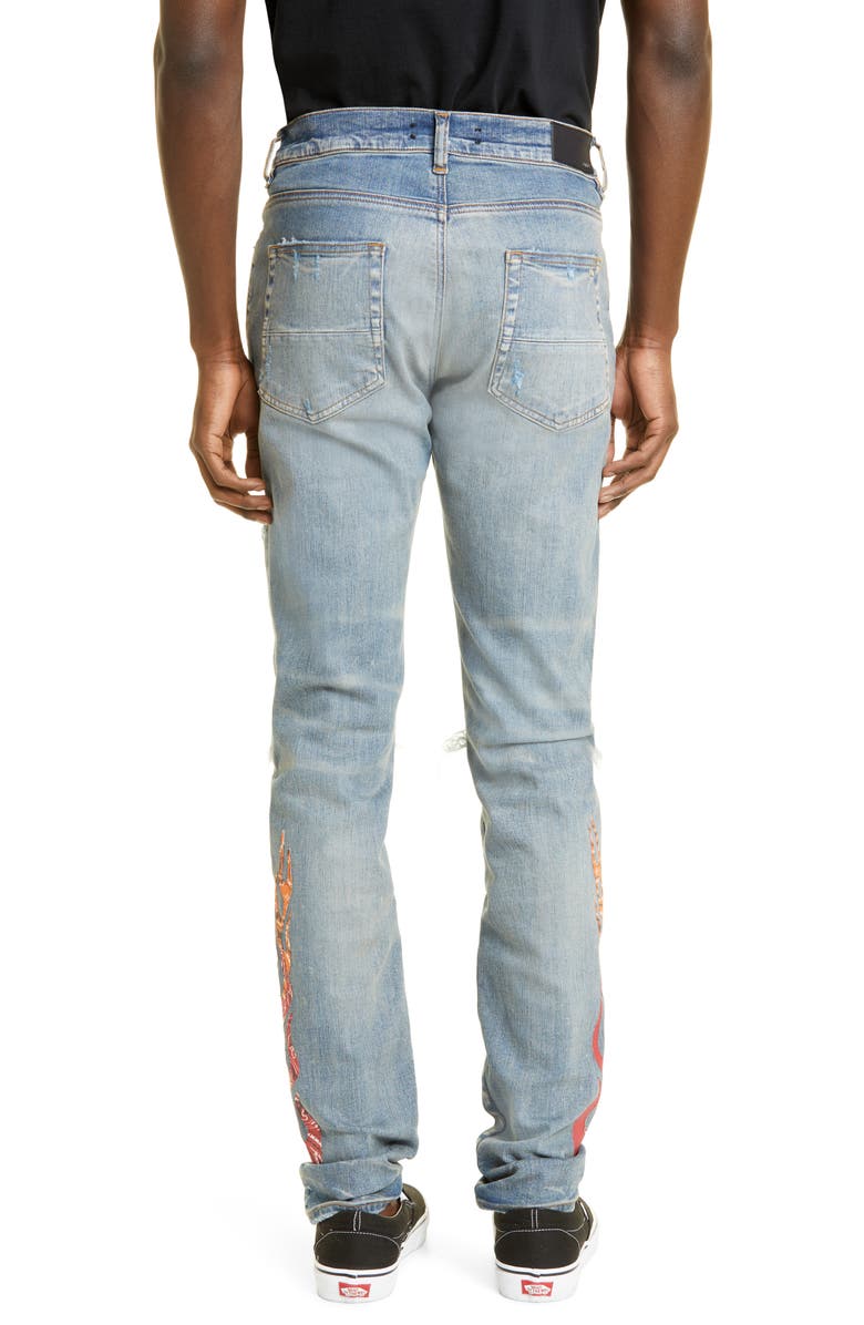 AMIRI Men's Bandana Flame Thrasher Ripped Skinny Jeans, Alternate, color, 