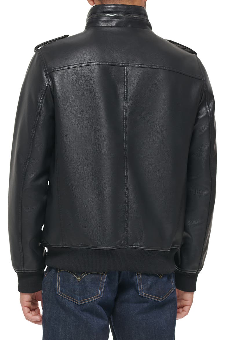 Water Resistant Faux Leather Aviator Bomber Jacket, Alternate, color, BLACK